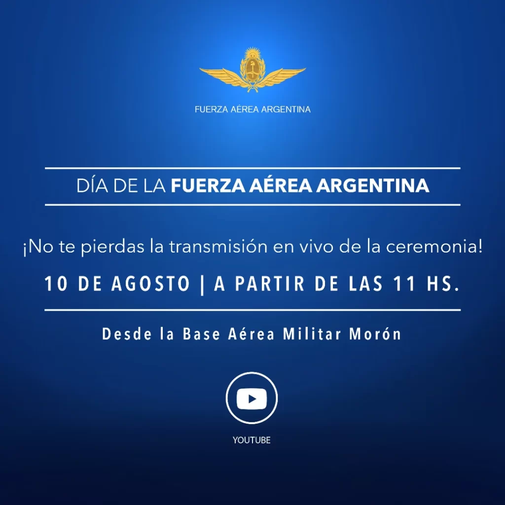 10 DE AGOSTO - DÍA DE LA FUERZA AÉREA ARGENTINATe invitamos a participar de la transmisión en v